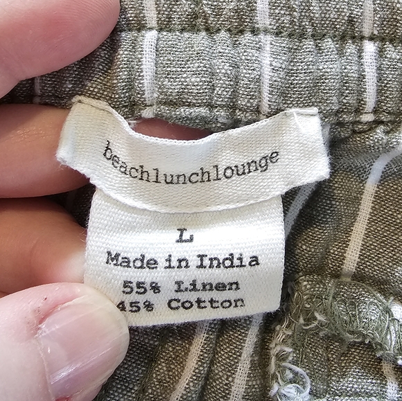 BeachLunchLounge Women's Green Linen Margot Stripes Capri Pants Size L - Picture 12 of 16